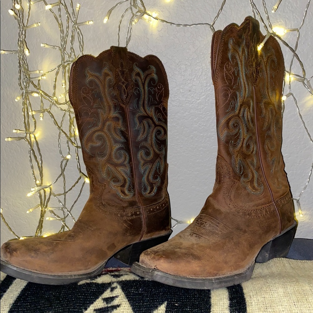 JUSTIN LEATHER COWGIRL BOOTS SIZE 5.5